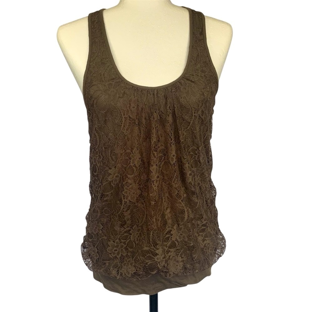 Express Camisole Lace New Year’s Eve Racer Back Tank Lined BlousonHem Y2K Taup S - Picture 4 of 12